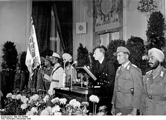 Solemne reunión dedicada al Establecimiento del Gobierno Nacional Indio interino. Hotel Kaiserhof, Berlín, 16 de noviembre de 1943.