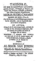 Indulgencias del escapulario de la Virgen del Carmen editado por fray Martín Vergara, carmelita descalzo del convento de Pamplona (1729)