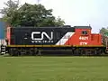 Esta GP9 recontruida GTW 4621 del CN esta asentada al frente del Cytec Industries en Kalamazoo, MI.