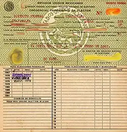 Impresión completa de Credencial Permanente de Elector, El Contadero, Cuajimalpa, Distrito Federal (1967)