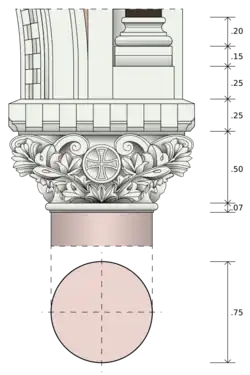 Detalle del capitel de las columnas del baldaquino, son de estilo corintio y también son achatados.