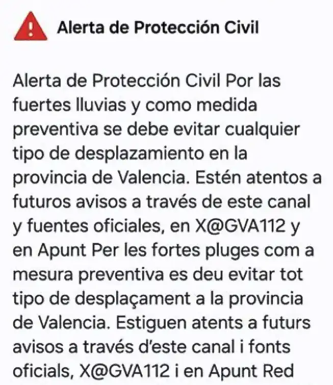 ES-Alert en Valencia el 29 de octubre de 2024