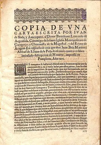 Carta de Juan de Sada a Bartolomé Leonardo de Argensola (1628)