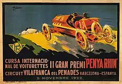 Cartel Gran Premio Peña Rhin en 1922 del Circuito de Villafranca del Panadés