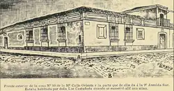 Diagrama de la casa de Luz Castañeda en la esquina opuesta de la Escuela Facultativa de Derecho y Notariado del Centro. Allí también se encontró una mina activada. Grabado de E. Bravo en La Locomotora.[43]​