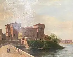 Acuarela del castillo con la Palazzina della Paleologa