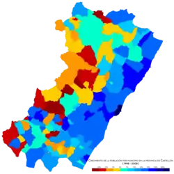 Crecimiento de la población por municipio entre 1998 y 2008.