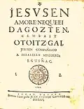 Publicación piadosa en vascuence del jesuita Sebastián Mendiburu (1760)