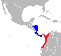 Distribución de Cebus imitator y Cebus capucinus. [2]​ Cebus imitator cubre la parte centroamericana del área de distribución excepto la parte más oriental de Panamá.