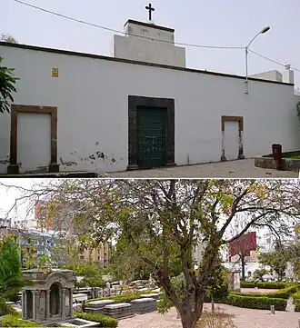 Fachada e interior del Cementerio de San Rafael y San Roque.