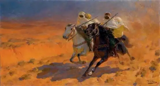 Fantasía, de Ulpiano Checa. La exhibición ecuestre denominada "fantasía" o "juego de pólvora" es objeto de un subgénero por sí misma.