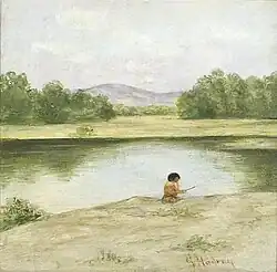 Child Fishing along a River