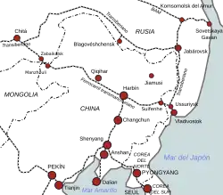 Changchún en mapa del ferr. Transmanchuriano