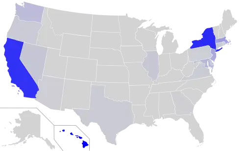 Hablantes de chino (en todos sus dialectos) por estado en el censo de 2000.