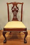 Silla estadounidense, 1760–80, según un diseño de Thomas Chippendale