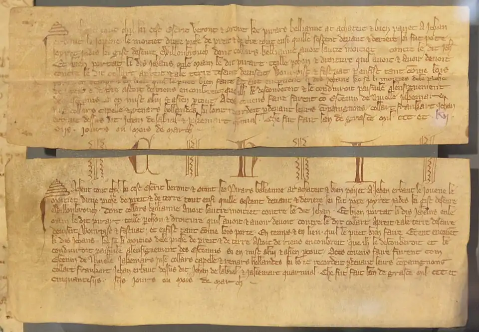 Carta partida por ABC del 6 de marzo de 1357 (Archivos del Estado de Lovaina)