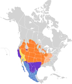 Área de nidificación Área de nidificación (poco común) Presente todo el año En vuelo migratorio Área de invernada