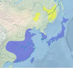 alt=Distribución de C. boyciana      Zona de anidación      Zona de invernada