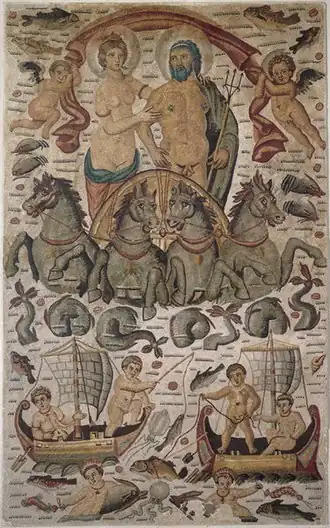 Mosaico del triunfo de Neptuno y Anfítrite, procedente de Cirta.