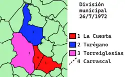 Término local de Carrascal y municipales de La Cuesta, Turégano y Torreiglesias a 26 de julio de 1972, cada uno buscando entre polémicas una reforma distinta