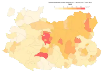 Densidad de población por municipio en 2018