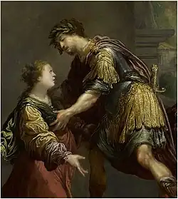 Joven mujer embarazada implorando justicia de un guerrero (años 1630-40) Museo Magnin, Dijon