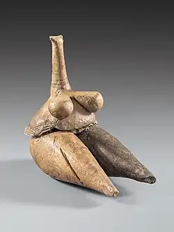 Figurilla humana de arcilla (diosa de la fertilidad) de Tepe Sarab, cerca de Ganj Dareh, Kermanshah ca. 7000-6100 a.C., período neolítico, Museo Nacional de Irán.