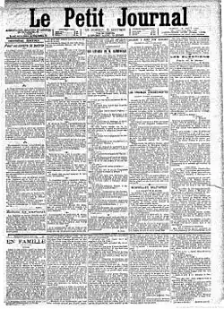 El Petit Journal hacía abiertamente campaña contra Clemenceau. Edición del 19 de agosto de 1893, con un artículo satírico de Judet acusándole de haber «fabricado los papeles Norton» «para distraer acusaciones embarazosas».