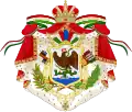 Escudo de armas implantado por la Regencia en 1863; retoma con ligeras modificaciones el blasón personal de Iturbide de 1822.
