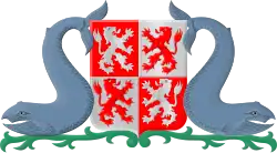 ballenas no rampantes, ballenas cayendo en el escudo de armas municipal Zaanstad, Países Bajos