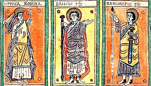 Retratos de la reina Urraca y de Sancho Garcés I en el Códice Vigilano (RBME d-I-2), fol. 428r