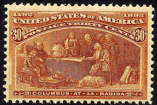 Sello de 3 ¢. Colón en La Rábida.