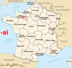 Terminaciones en -ai. En el departamento de Orne, las -ay han derivado en -ai por decisión del Consejo General. Obernai y Niedernai en Alsàcia no son nombres en -acum