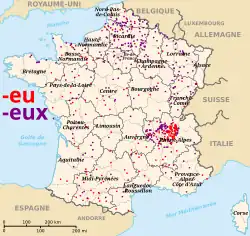 Terminaciones en -eu(x), abundantes en el Franco Condado (estas no derivan de -acum ).