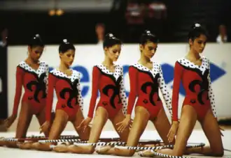 Posición inicial del ejercicio de 5 aros en el Mundial de Viena (1995).