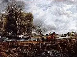 Caballo saltando, de Constable (un caballo de sirga (sirga y su camino) en un canal).