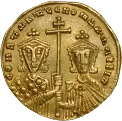 Solidus de oro con Constantino VII y Romano II, 945–959.