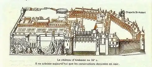 Vista caballera del Château d'Amboise que muestra la destrucción de los años 1806-1810