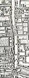 Bishopsgate y la parte extramural de Bishopsgate Street en el Copperplate map of London de la década de 1550.
