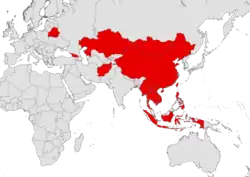 Mapamundi con algunos países marcados en rojo
