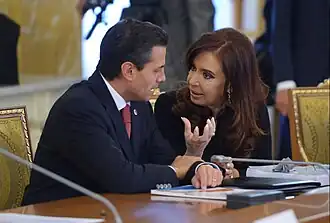 El presidente Enrique Peña Nieto y la presidenta Cristina Fernández de Kirchner en San Petersburgo, Rusia; septiembre de 2013.