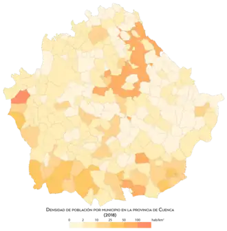 Densidad de población por municipio en 2018