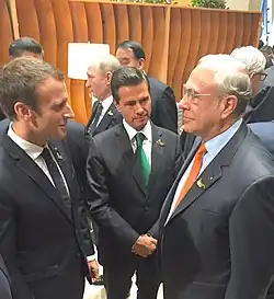 Los presidentes Emmanuel Macron y Enrique Peña Nieto y el secretario general de la OCDE, José Ángel Gurría, en la cumbre del G-20 de 2017 en Hamburgo, Alemania.