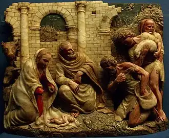 Adoración de los pastores (Damián Forment), relieve en alabastro policromado, ca. 1520-1530.