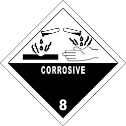 Etiqueta DOT de sustancia corrosiva.