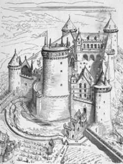 Vista exterior restaurada, grabado de Viollet-le-Duc.