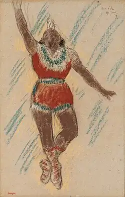 Edgar Degas, Estudio para Señorita Lala en el Circo Fernando, 1879. Pastel sobre papel, 48,6 cm × 31,8 cm. Colección del Speed Art Museum, Louisville, legado de la Señora Blackmore Wheeler.