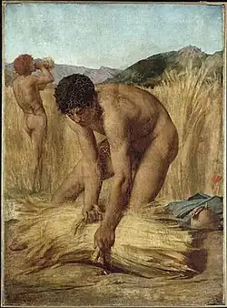 Cosechando en la campiña romana, de Jules-Élie Delaunay, ca. 1850-1860.