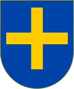 En campo de azur, una cruz llana en oro.[7]​