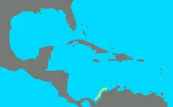 Distribución de D. colombiensis en el mar Caribe.[1]​